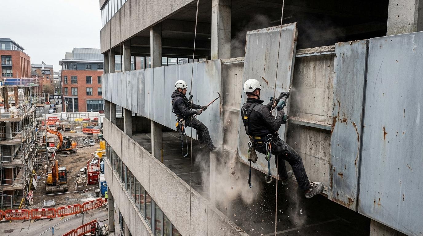 Демонтажные работы на высоте промышленными альпинистами в Москве