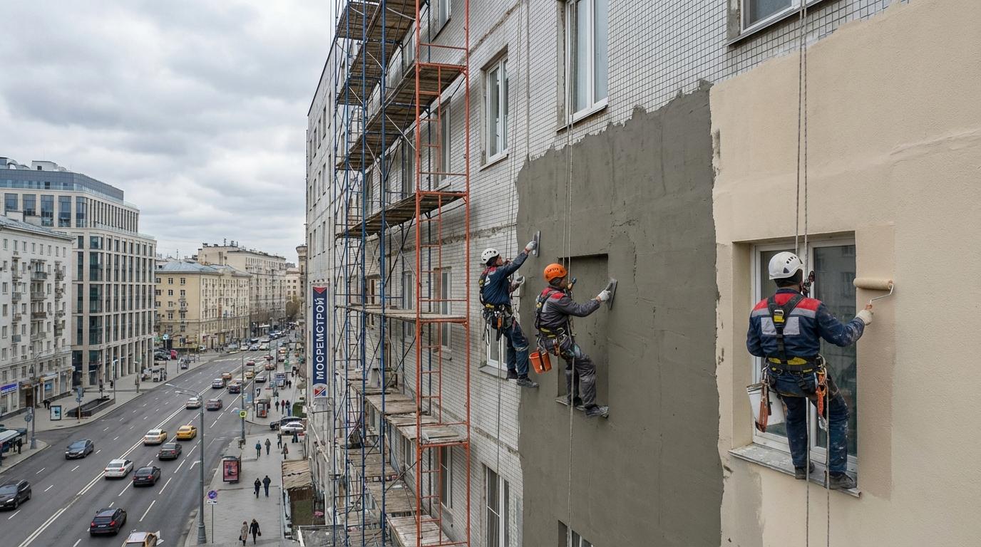Фасадные работы промышленными альпинистами в Москве