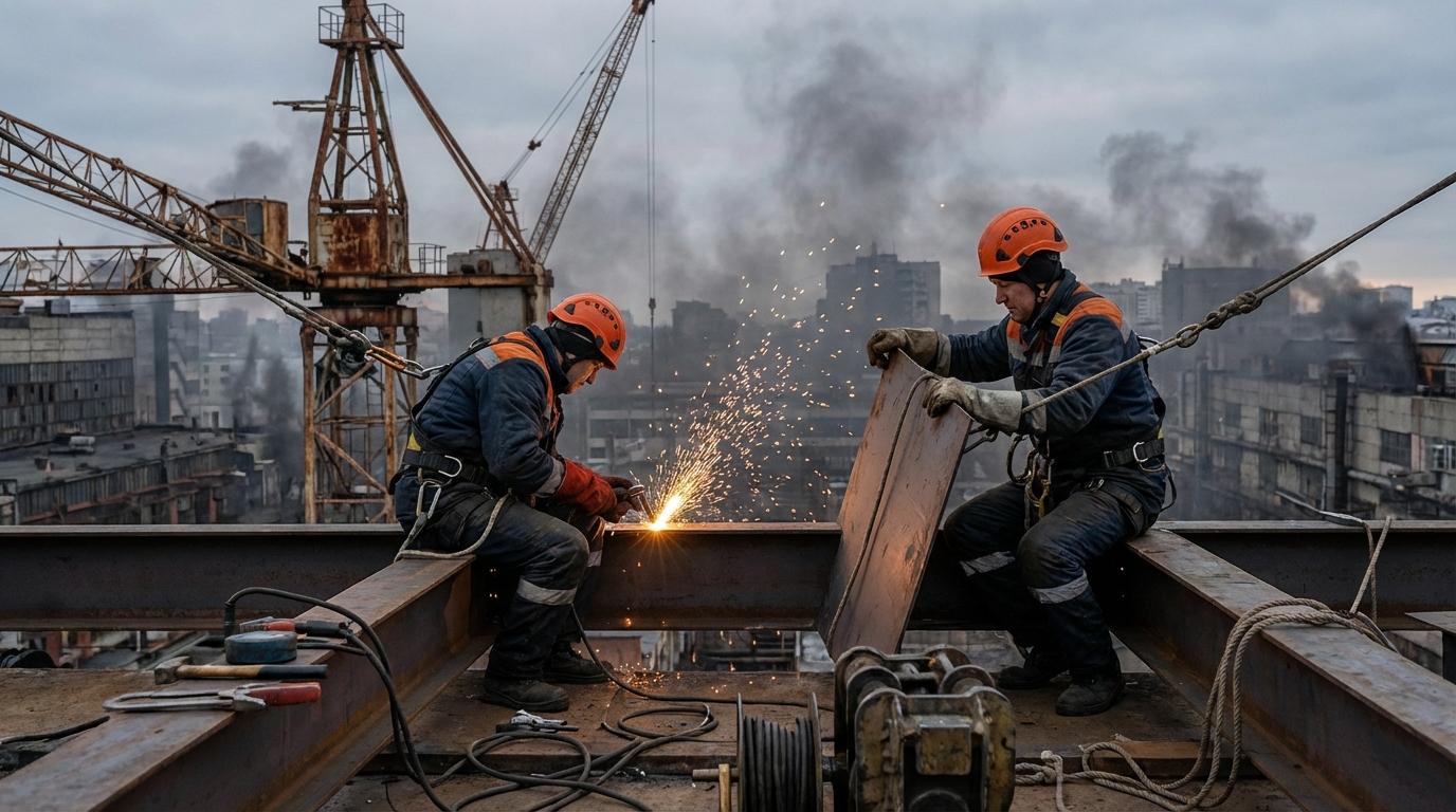 Монтаж металлоконструкций на высоте промышленными альпинистами