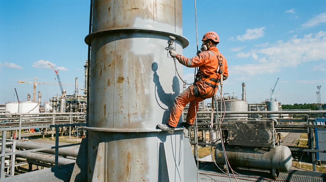 Покраска металлоконструкций промышленными альпинистами в Москве