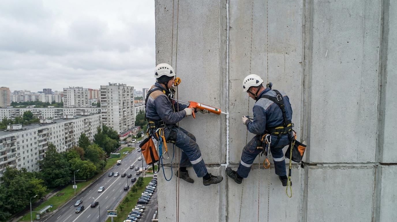 Герметизация межпанельных швов промышленными альпинистами в Москве